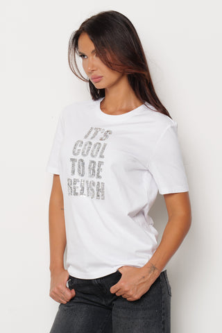 T-shirt MONREA mezza manica con scritte paillettes
