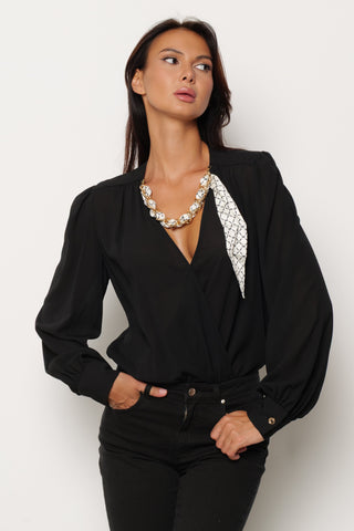 Body BRIDGER manica lunga scollo incrocio con catena foulard