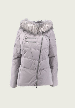 Piumino PYLET_ZIP con tasche e zip trasversale e cappuccio con ecopelliccia