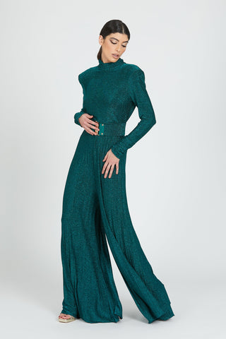 Jumpsuit MUSTAGH manica lunga colletto con arric. Più cintura ap.dietro plisse' lurex