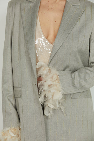 Giacca BREDA manica lunga con piume 1 bottone più patte gessato lurex