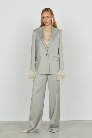 Giacca BREDA manica lunga con piume 1 bottone più patte gessato lurex