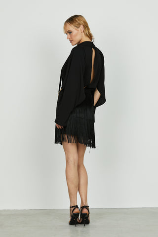 Abito ELGUAG corto scollo a v manica lunga con ap. Più fusciacca più gonna frange più cintura