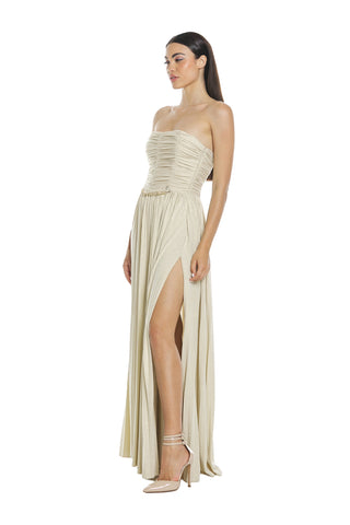 Abito BEKON lungo fascia con catena dav. lurex plisse'