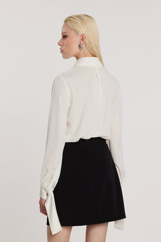 Blusa BARBER body incrocio maniche lunghe polsino in raso fusciacca più fiocco strass