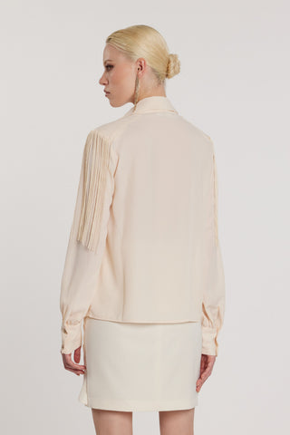 Blusa FLAPS scollo a V maniche lunghe più fusciacca più frange