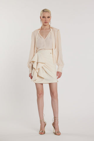 Blusa FLAPS scollo a V maniche lunghe più fusciacca più frange