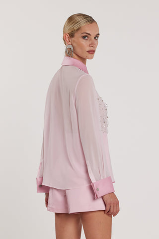 Camicia KITON maniche lunghe inserti in raso con gemelli più applicazioni strass più pendenti