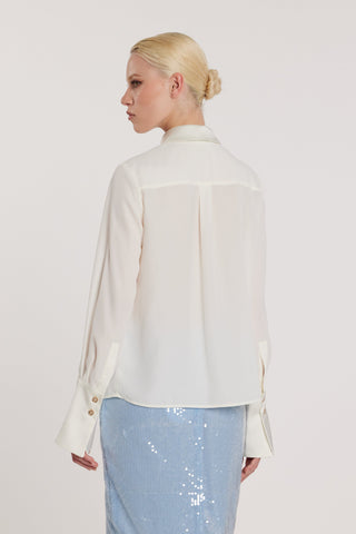 Camicia GHINI maniche lunghe con inserti in raso più spille gioiello