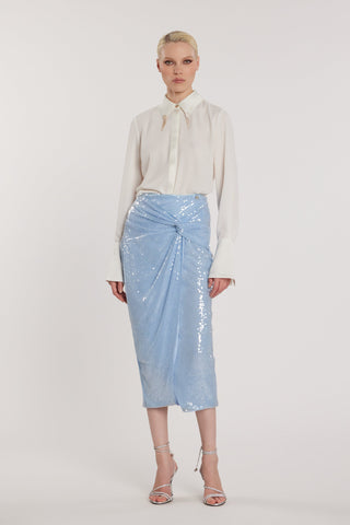 Camicia GHINI maniche lunghe con inserti in raso più spille gioiello