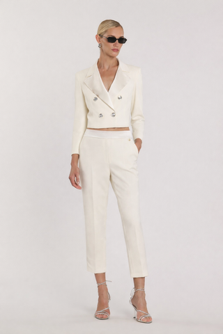Pantalone NANTES_C vita alta con tasche Capri baschina in raso