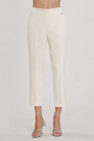 Pantalone NANTES_C vita alta con tasche Capri baschina in raso