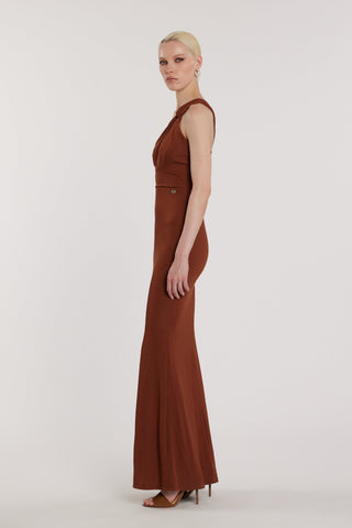 Abito CANOPE lungo monospalla nodo cut-out scollato sul retro