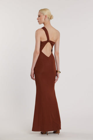 Abito CANOPE lungo monospalla nodo cut-out scollato sul retro