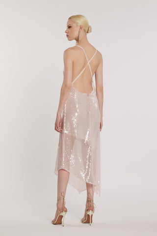 Abito BELOVED midi collo morbido top incrocio retro full paillettes