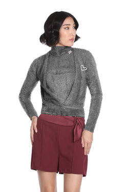 Cardigan MATRIN corto manica lunga incrociato con spilla