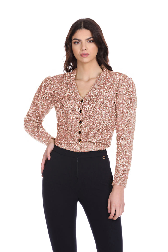 Cardigan JACHYDR corta manica lunga a sbuffo lurex