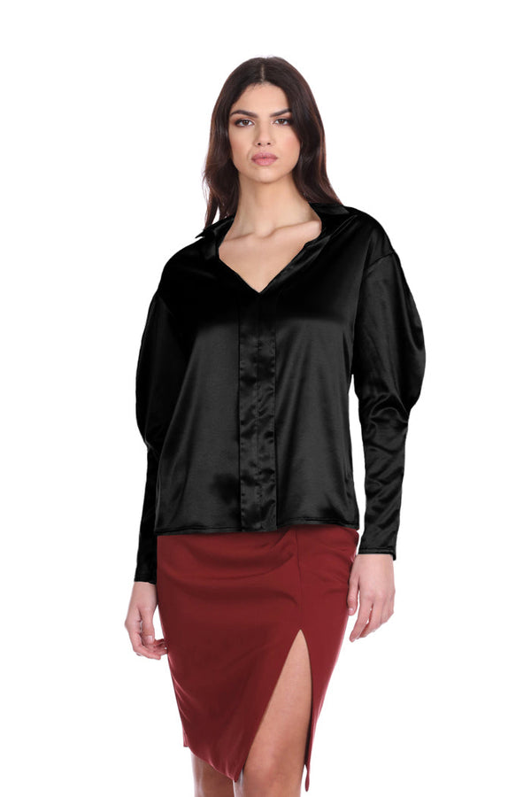 Blusa CRUSETTYN manica lunga con pinces più finta abbotonatura