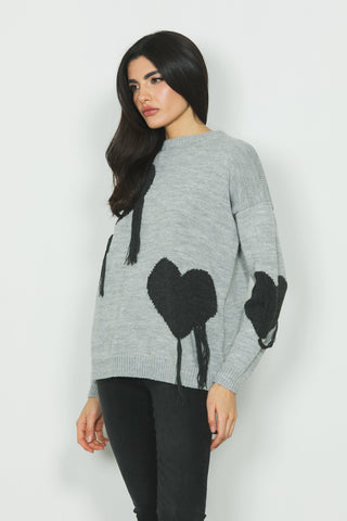 Maglia SHELLEY manica lunga con jacquard cuori più frange