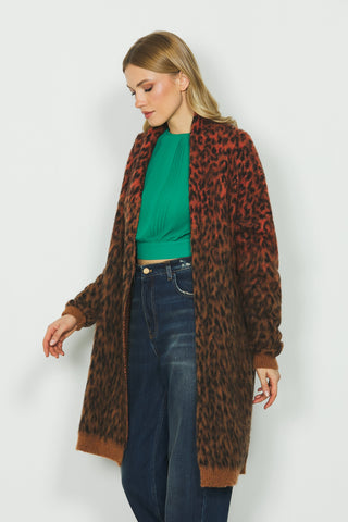 Cardigan MARIKA lungo manica lunga con jacquard animalier