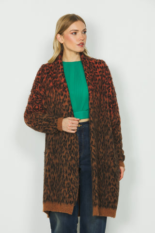 Cardigan MARIKA lungo manica lunga con jacquard animalier