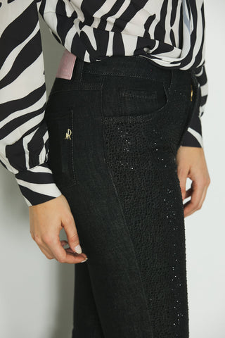 Jeans SCHIFFER_30 vita media 5ts full strass flaire fit denim black