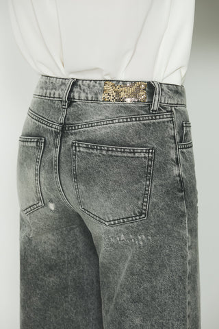 Panta ELLELONG_30 vita media 5 ts con rotture straight fit in black denim