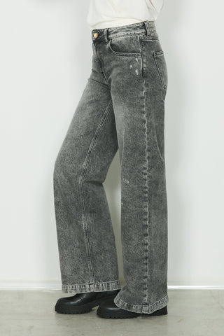 Panta ELLELONG_30 vita media 5 ts con rotture straight fit in black denim