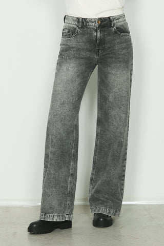 Panta ELLELONG_30 vita media 5 ts con rotture straight fit in black denim