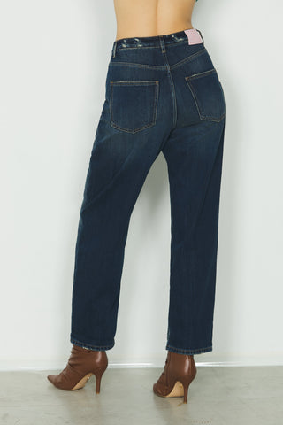 Panta CARLA_21 baggy fit vita media 5 ts con rotture cintura in blue denim