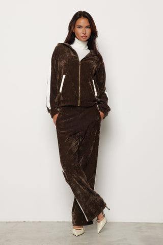 Felpa GIUFFRE in velluto con cappuccio più ricamo logo più bande laterali in raso