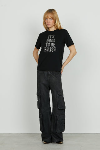 T-shirt MONREA mezza manica con scritte paillettes