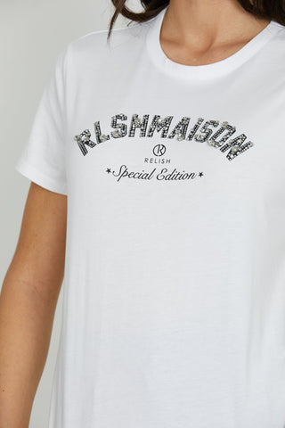 T-shirt REELS mezza manica con stampa più pietre più strass