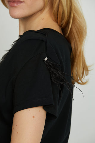 T-shirt PLUME mezza manica con piume più pietre