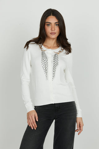 Cardigan BICE manica lunga con snap più catena con foulard