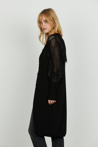 Cardigan PERLITA lungo manica lunga con inserti rete più pizzo
