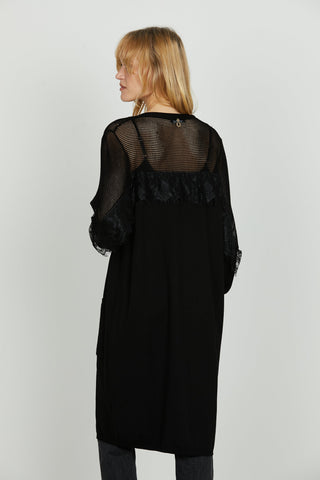 Cardigan PERLITA lungo manica lunga con inserti rete più pizzo
