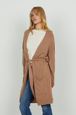 Cardigan MARNOS lungo manica lunga con tasche più cintura