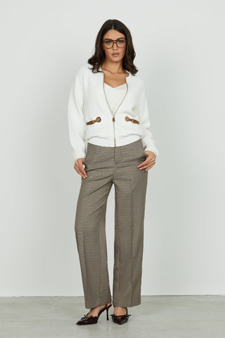 Cardigan CASTELROSSO manica lunga con zip più tasche più cinturini ecopelle