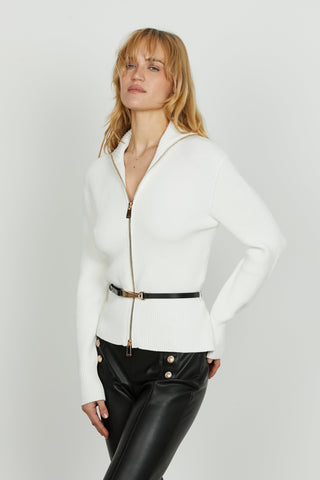 Cardigan MILIONER manica lunga collo alto con zip più cintura con fibbia alamaro