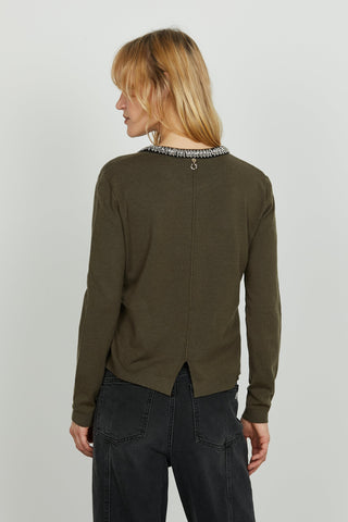 Cardigan SARIA manica lunga con applicazione strass più perline