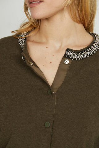 Cardigan SARIA manica lunga con applicazione strass più perline