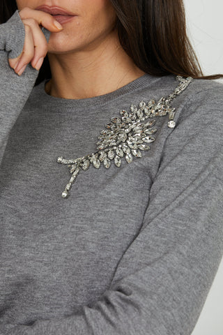 Maglia CRETAS manica lunga girocollo con goccia schiena più applicazione pietre