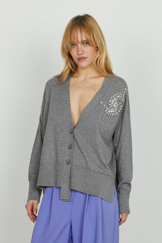 Cardigan VENETICO manica lunga over f.do asimmetrico con applicazione pietre