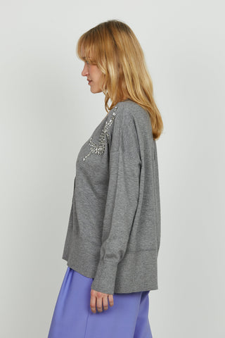 Cardigan VENETICO manica lunga over f.do asimmetrico con applicazione pietre