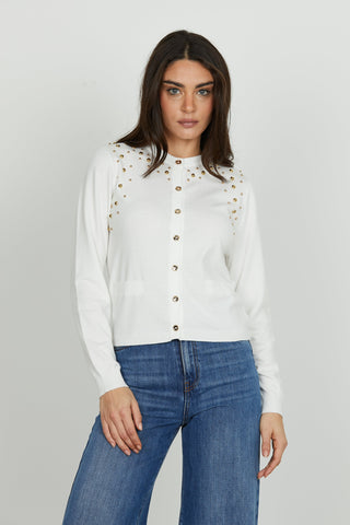 Cardigan BEATRICE_B manica lunga con patte più applicazione borchie