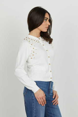 Cardigan BEATRICE_B manica lunga con patte più applicazione borchie