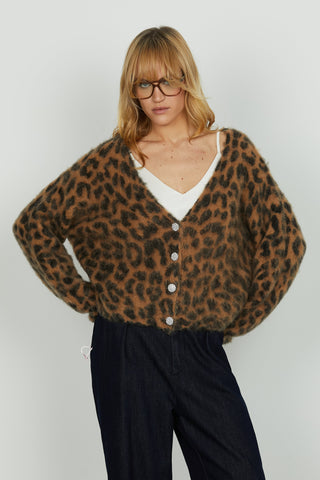 Cardigan ILUS manica lunga con bottoni gioiello fantasia animalier