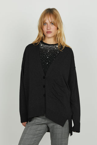 Cardigan SALAMINA manica lunga scollo v con bottoni più tasca più spacchi fondo asimmetrico