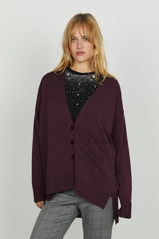 Cardigan SALAMINA manica lunga scollo v con bottoni più tasca più spacchi fondo asimmetrico